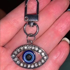 Silver Evil Eye bag/purse charm with Crystals